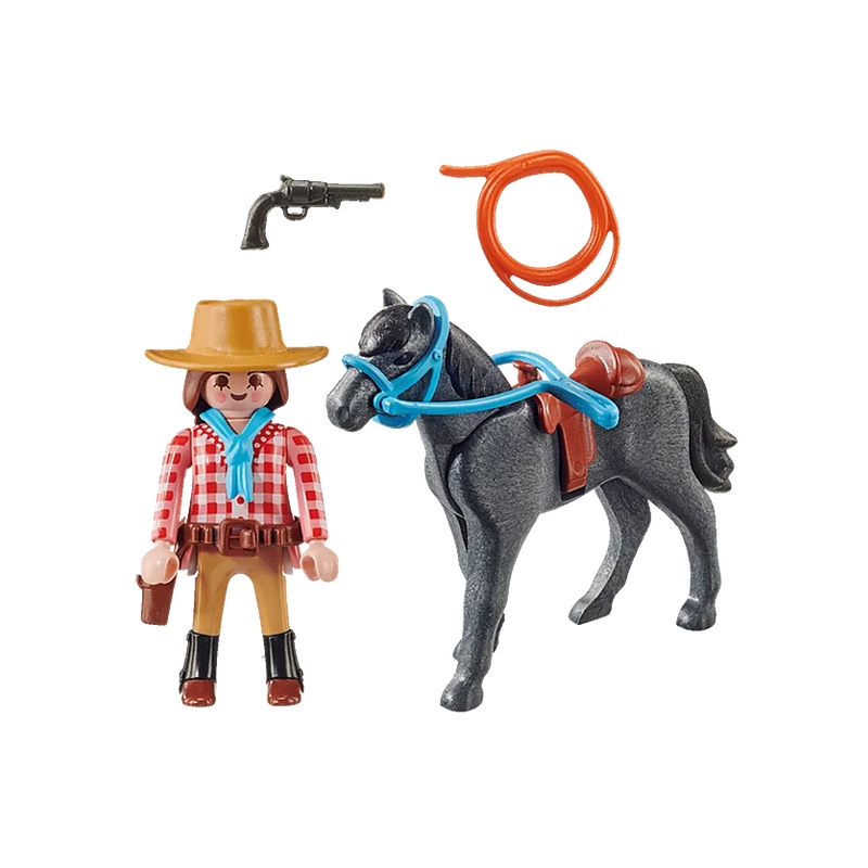 Homme cowboy avec lasso bleu et haut vert playmobil - Playmobil